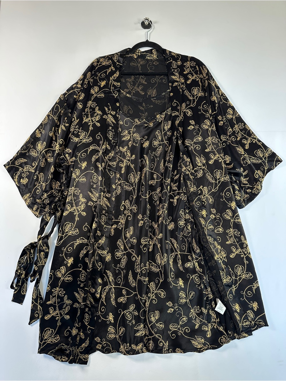 St. Michael Nightgown & Robe 2-Piece Sleepwear Set Black Gold Size L